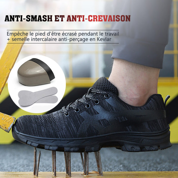 Fizzhiss Chaussures de Travail Homme Embout Acier Protection Antidérapante Anti-Perforation Chaussures