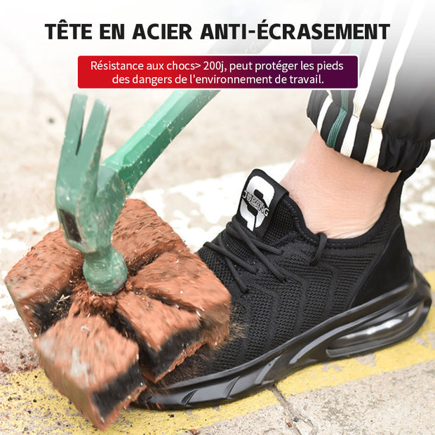 Fizzhiss Chaussures de travail en maille anti-écrasement, anti-perçage, légères et respirantes, chaussures de sécurité