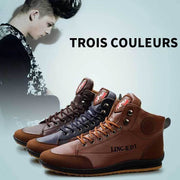 Fizzhiss Bottes plates rétro en cuir plat pour homme